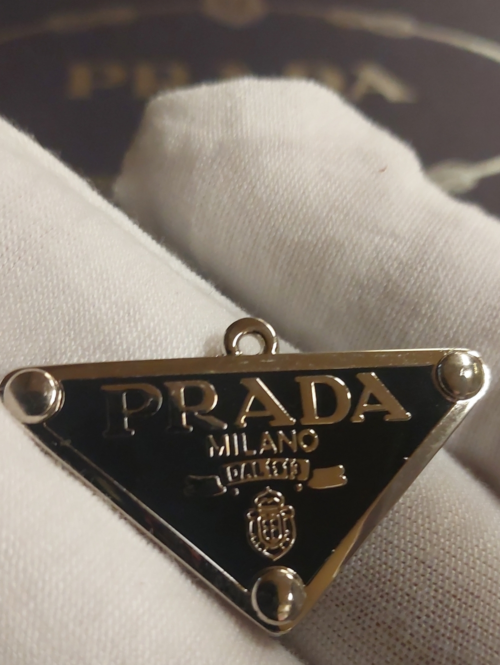 Prada Black Enamel Triangle Logo Charm Pendant Silver Trim Incredible Price!